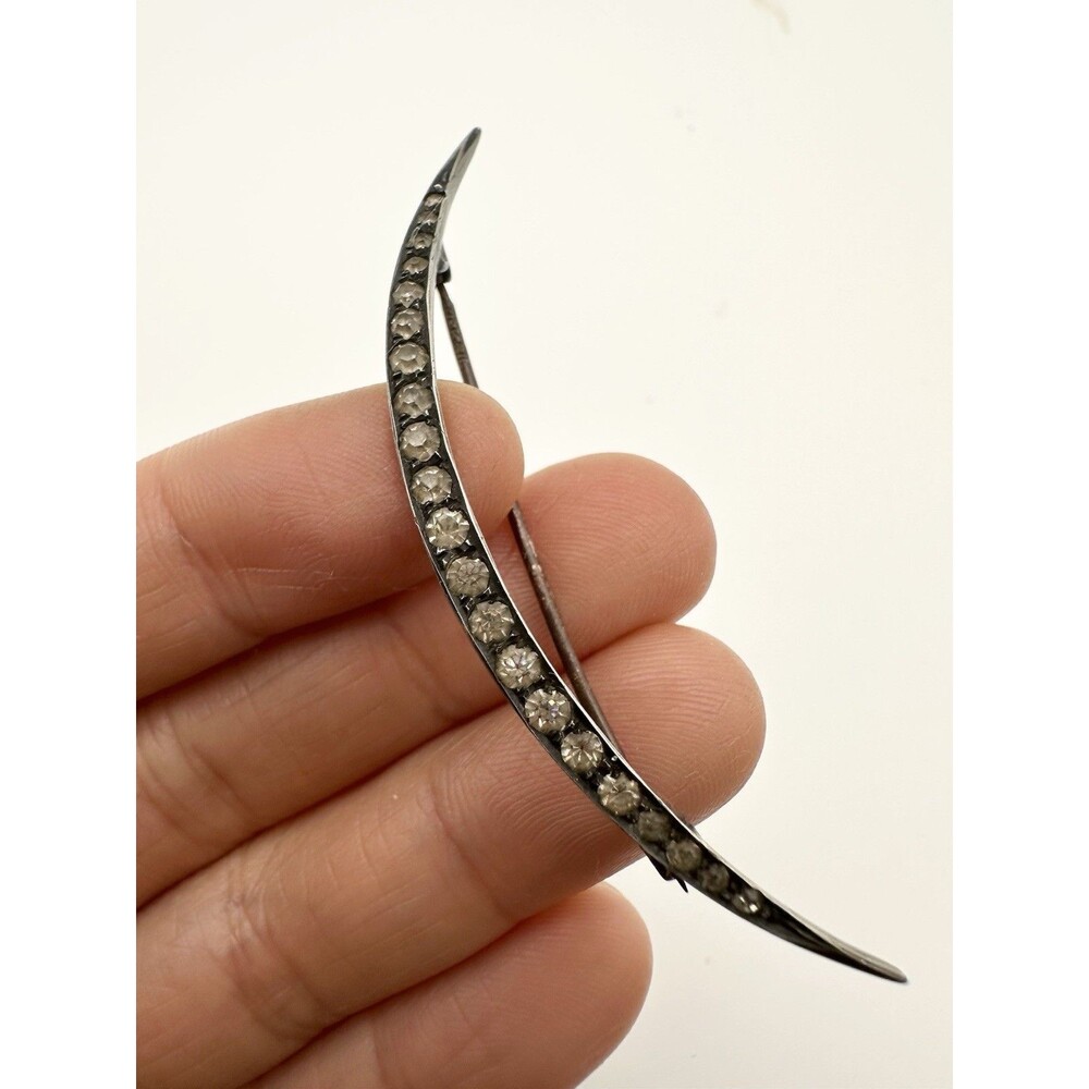 Antique Victorian Sterling Silver Crescent Moon Brooch Pin